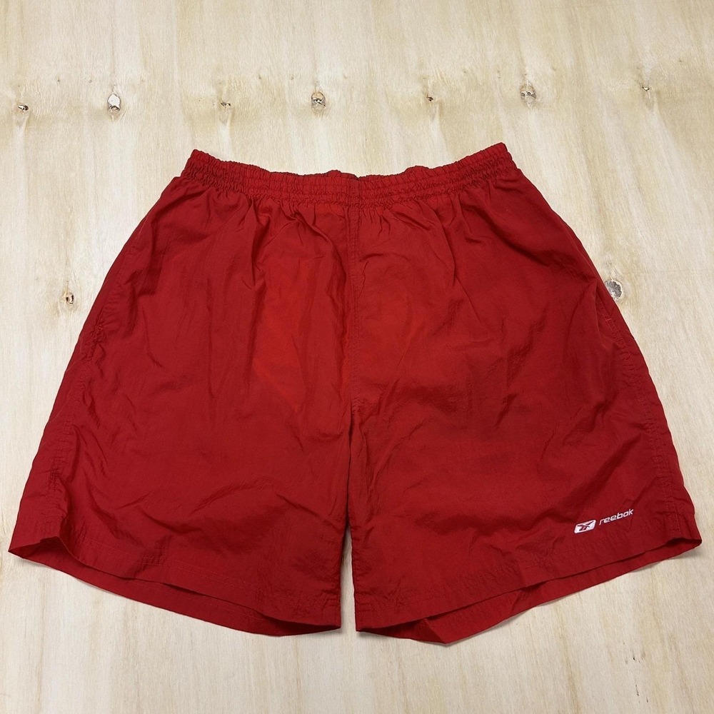 Y2K Reebok Swim Shorts Mens XL Red Mesh Lined Elastic Waist Drawstring Trunks